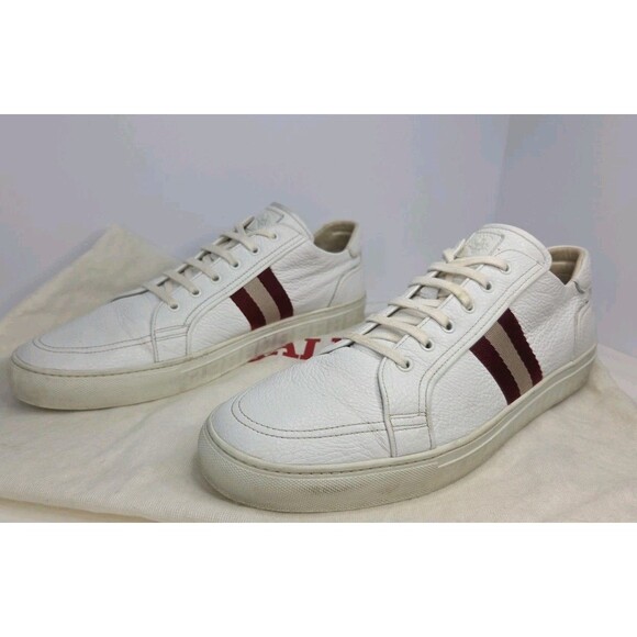 Men\'s Bally \'Presna\' Low Top Sneaker White Calfskin Leather US 13 D Dust Bag EUC